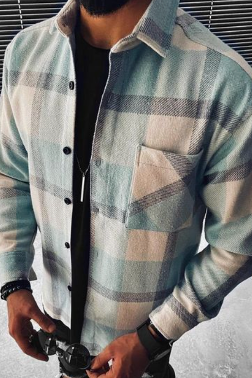 Checkered Shirt - Buttoned - Chest Pocket - Overshirt - Men's Shirt Jacket-T-shirts-Chaps of London-Light Blue-XS-Chaps of London