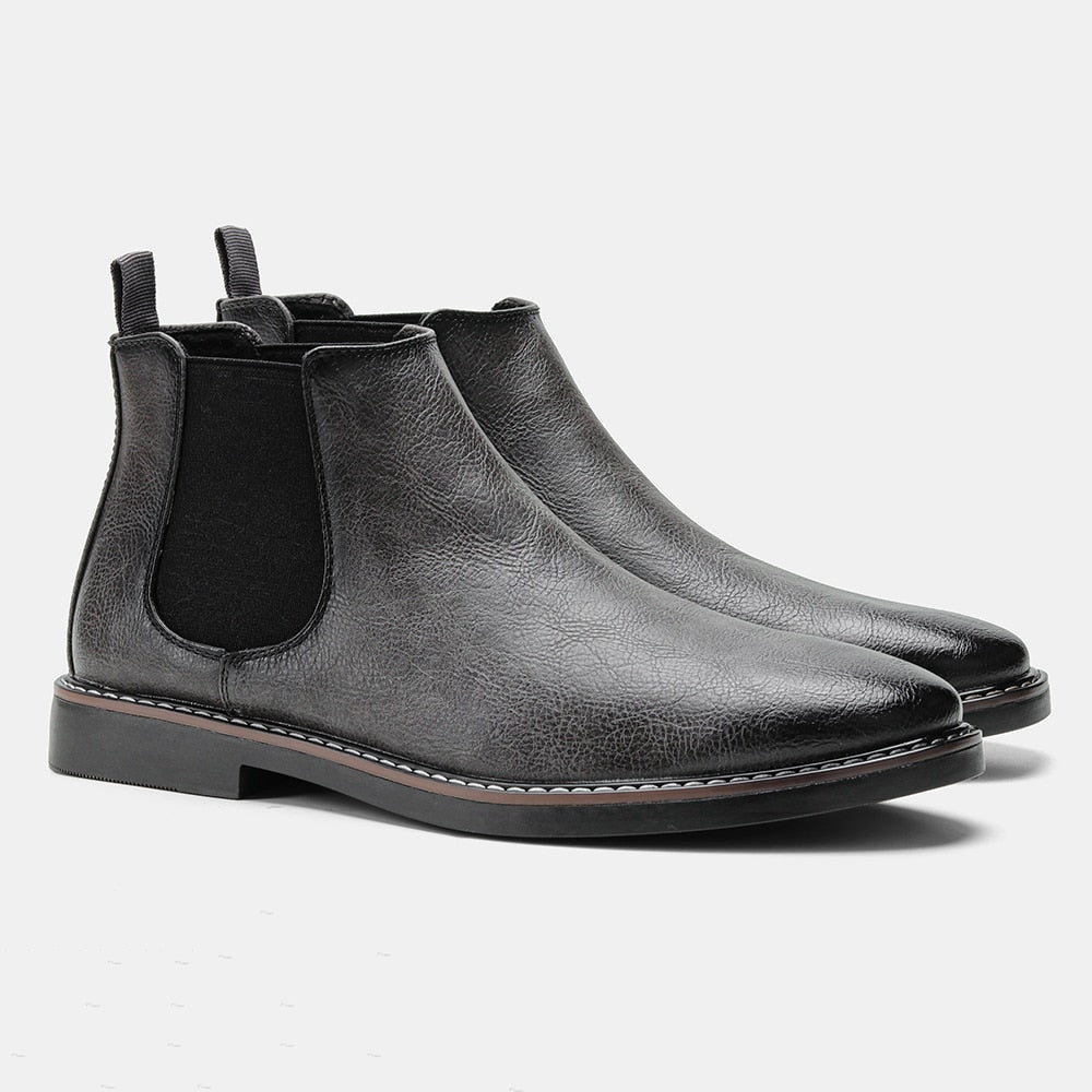 Pair of black leather Chelsea boots with elastic side panels, unworn | Chaps London