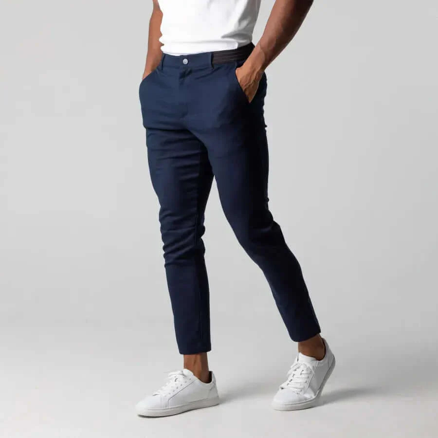 Chino Pants - Men's Active Stretch Skinny Chinos-Chaps London-Navy Blue-XS-Chaps London