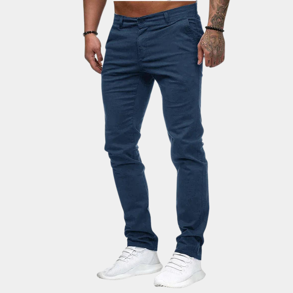 Chinos - Men's Skinny Stretch Chino Trousers-Chinos-Chaps London-Navy Blue-M-Chaps London