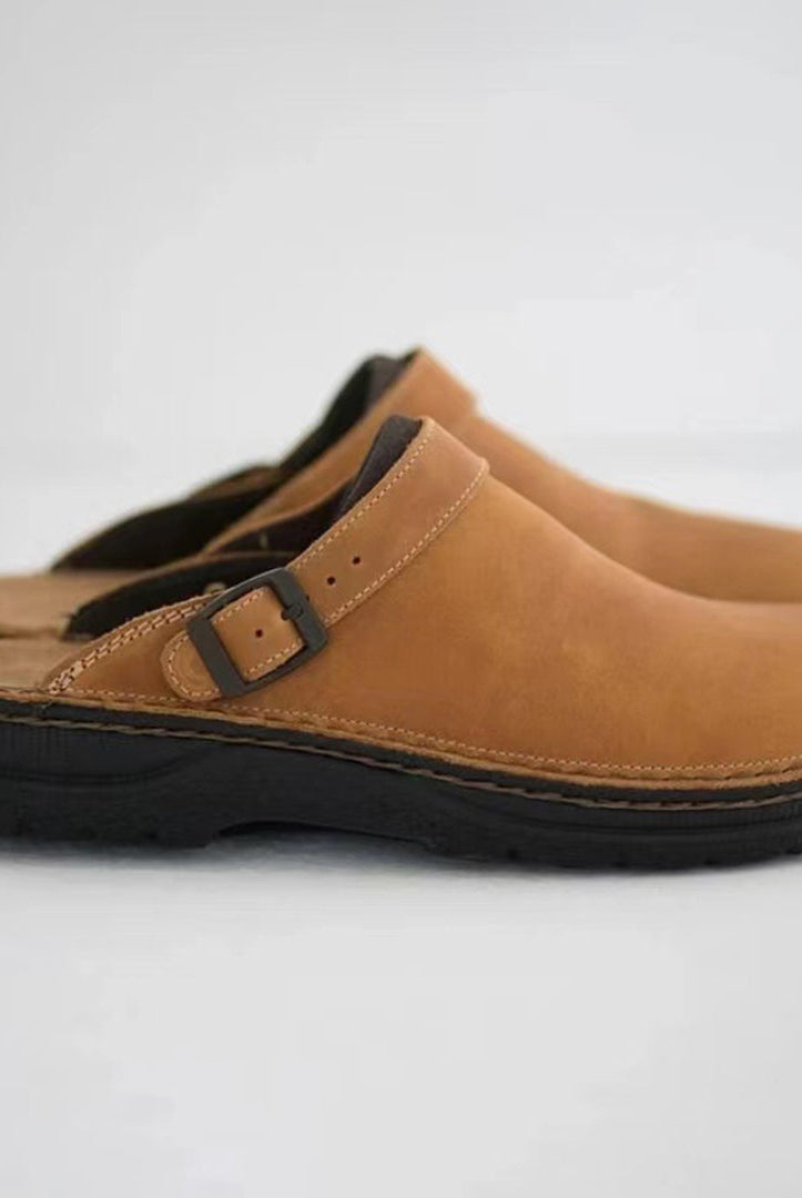 Clogs | Retro | Slip-On | Leather Clogs | Men's Shoes-Fashion Men Slippers All-year-Chaps London-Brown-38-Chaps London