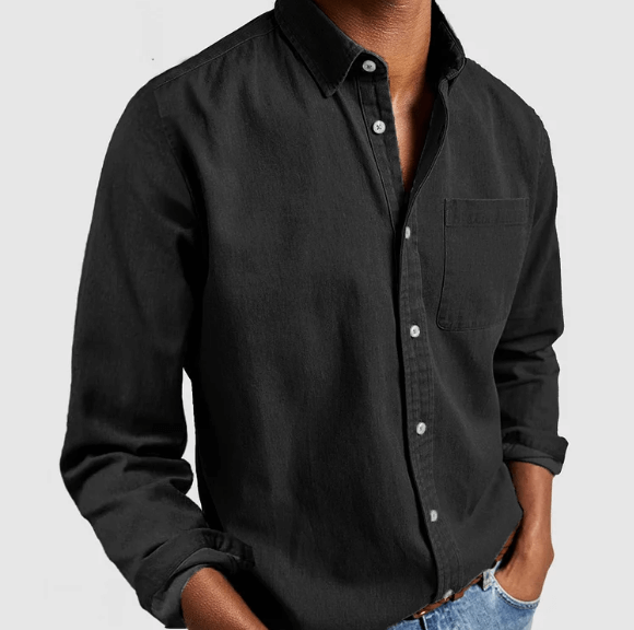 Collared Shirt - Men's Long Sleeve Breast Pocket-Shirts-Chaps London-Black-M-Chaps London