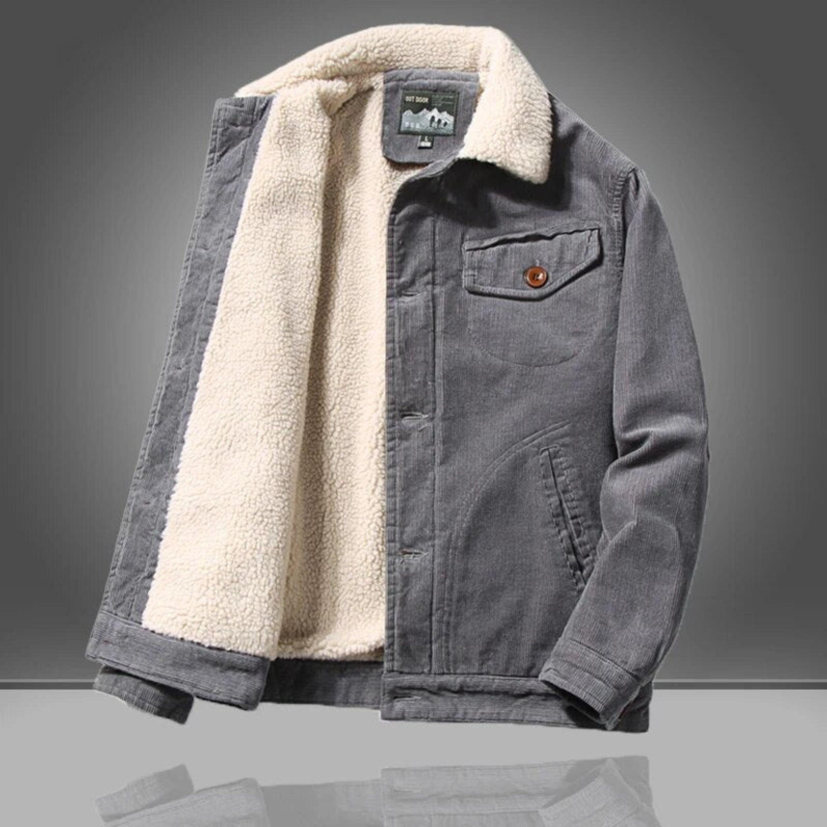 Corduroy Jacket - Casual - Fleece Lined - Winter Jacket - Men's Jacket-Winter Jacket-Chaps London-Gray-XS-Chaps London