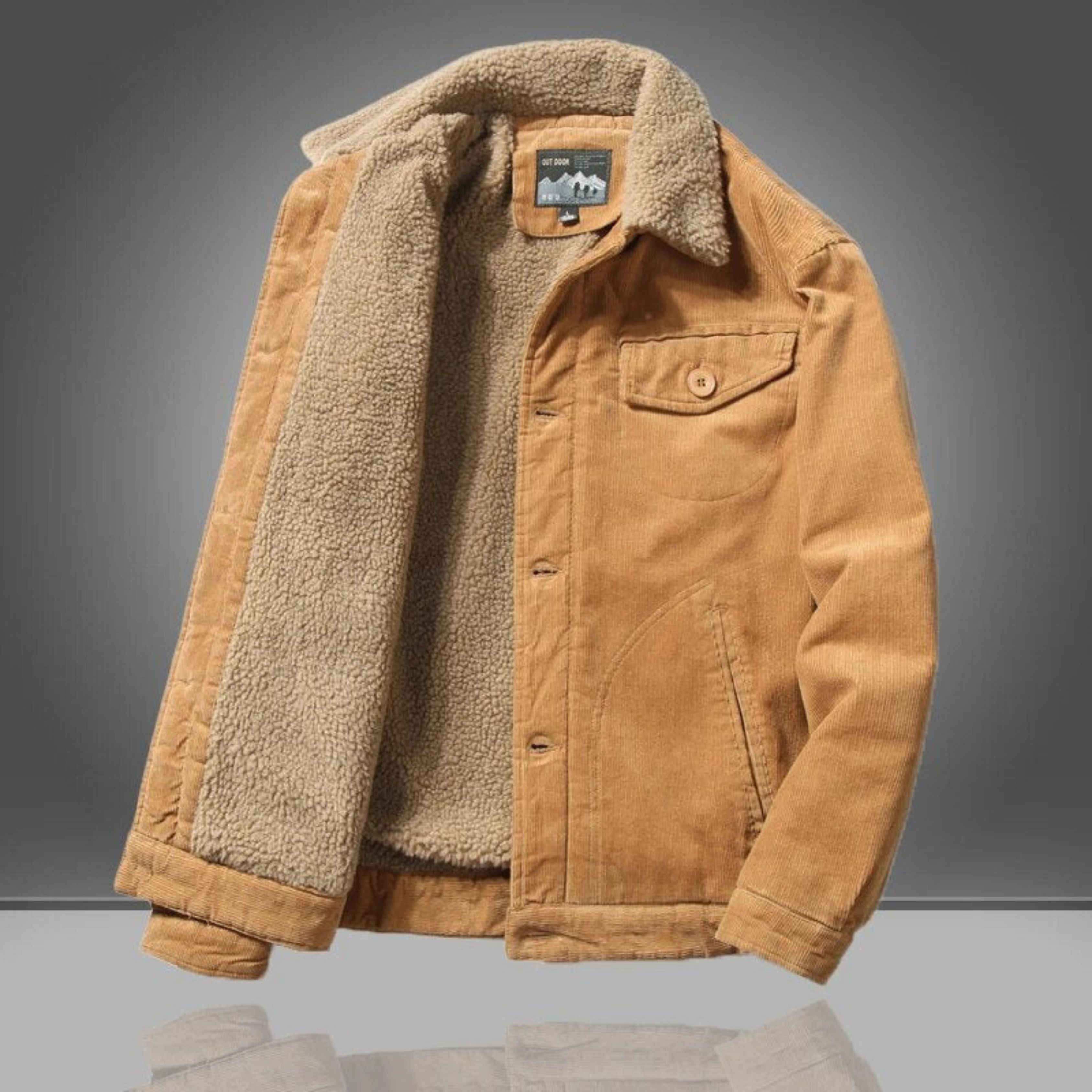 Corduroy Jacket - Casual - Fleece Lined - Winter Jacket - Men's Jacket-Winter Jacket-Chaps London-Khaki-XS-Chaps London