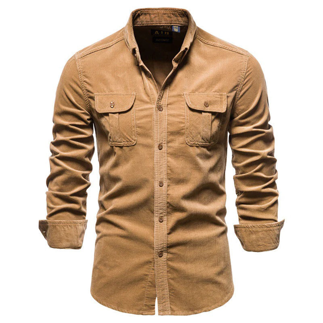 Corduroy Shirt | Long Sleeve | Breast Pockets | Button-Up Shirt | Men's Shirt-Fashion Men Shirt Others All-year-Chaps London-Brown-M-Chaps London