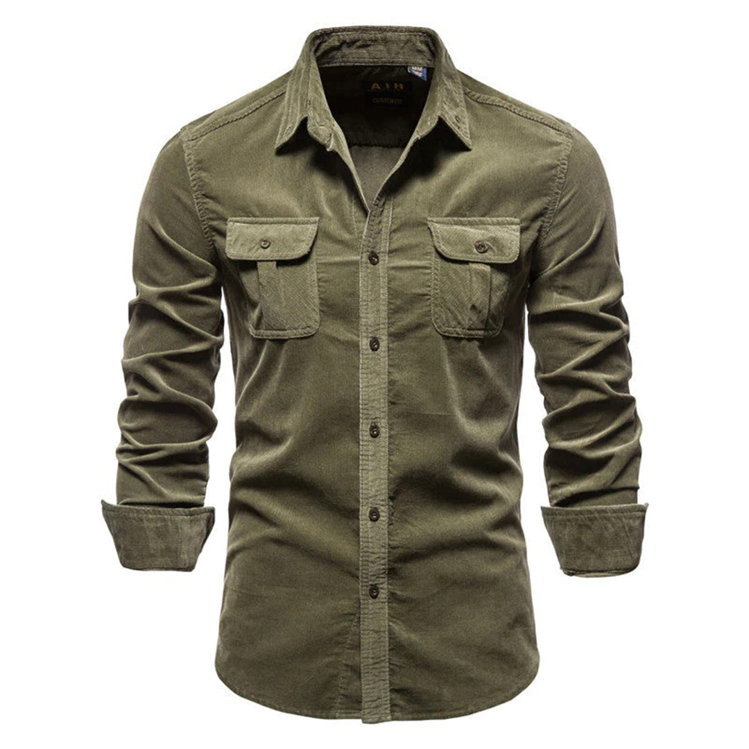 Corduroy Shirt | Long Sleeve | Breast Pockets | Button-Up Shirt | Men's Shirt-Fashion Men Shirt Others All-year-Chaps London-Green-M-Chaps London