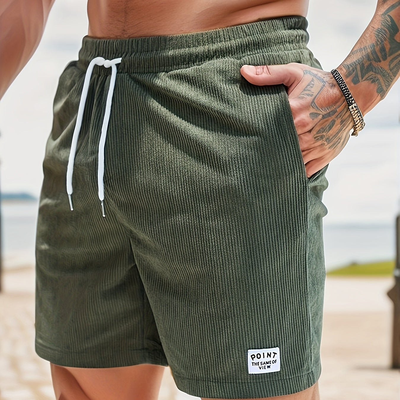 Corduroy Shorts - Drawstring - Elastic Waist - Summer Shorts - Men's Shorts-Chaps London-Army Green-S-Chaps London