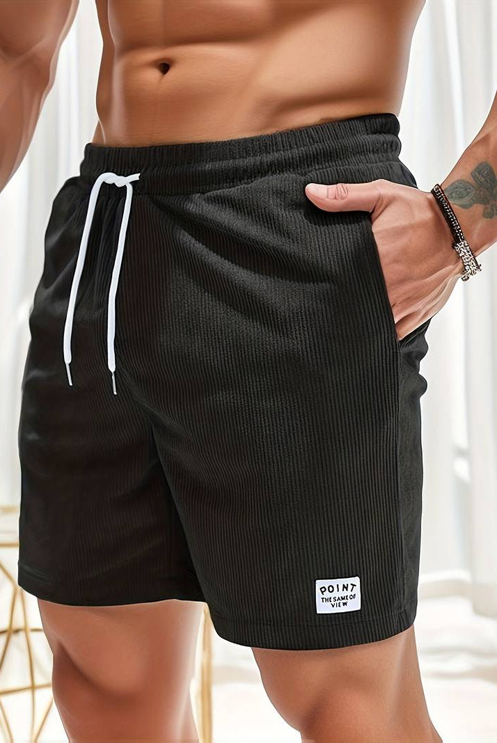 Corduroy Shorts - Drawstring - Elastic Waist - Summer Shorts - Men's Shorts-Chaps London-Black-S-Chaps London