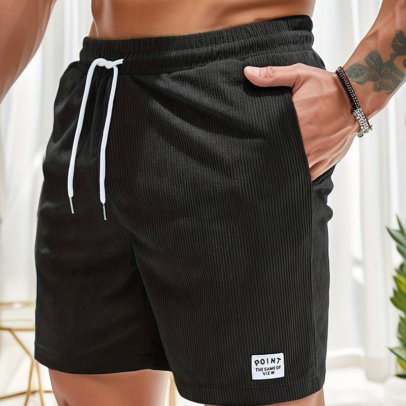 Corduroy Shorts - Drawstring - Elastic Waist - Summer Shorts - Men's Shorts-Chaps London-Black-S-Chaps London