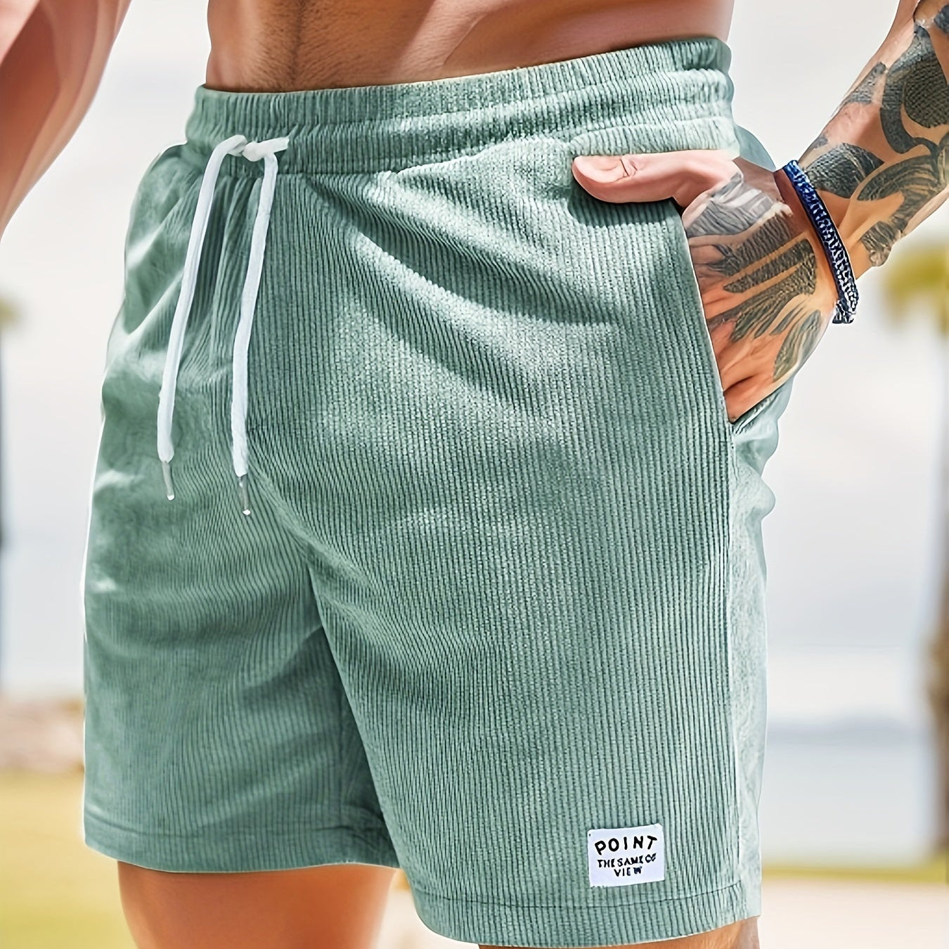 Corduroy Shorts - Drawstring - Elastic Waist - Summer Shorts - Men's Shorts-Chaps London-Dark Cyan-S-Chaps London
