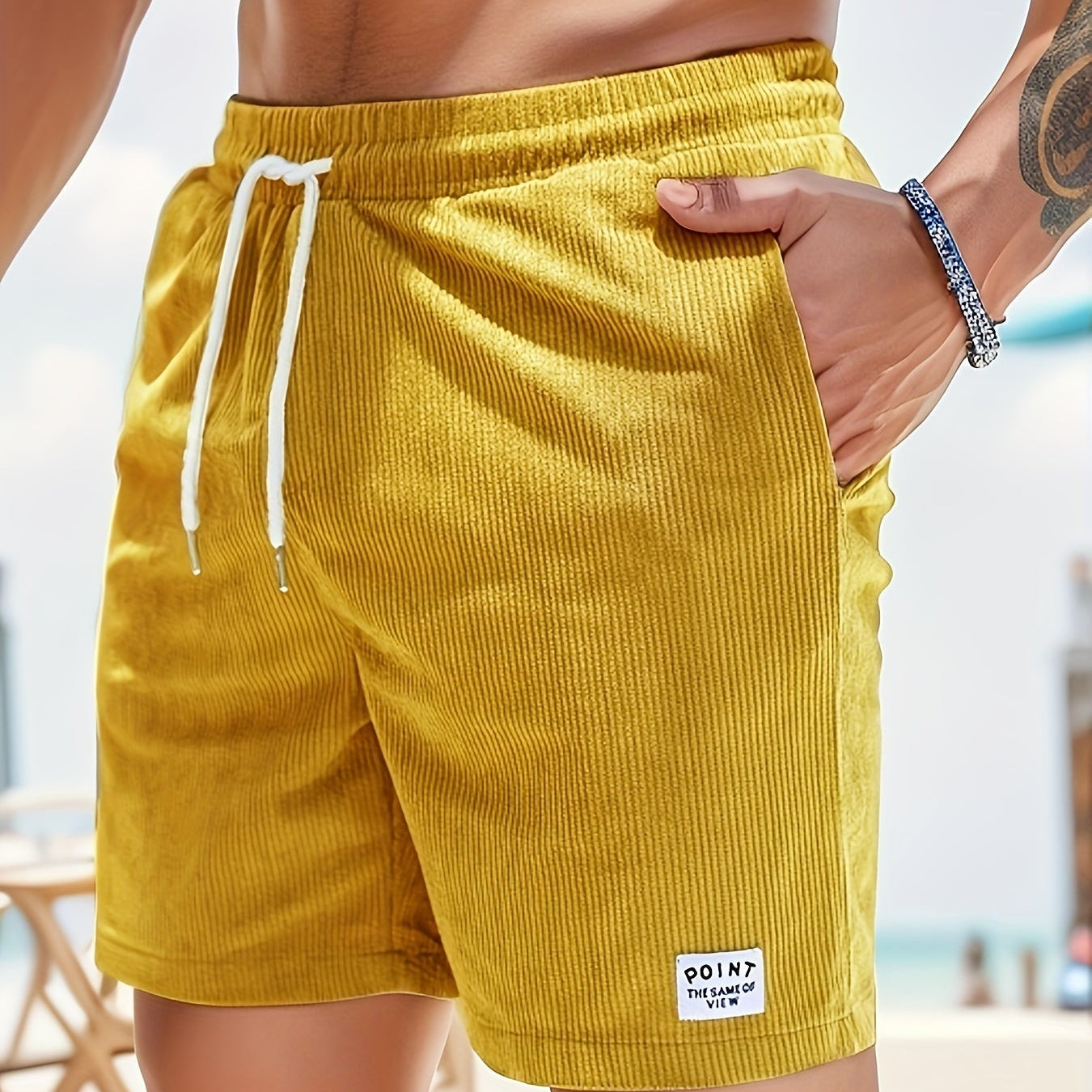 Corduroy Shorts - Drawstring - Elastic Waist - Summer Shorts - Men's Shorts-Chaps London-Earthy Yellow-S-Chaps London