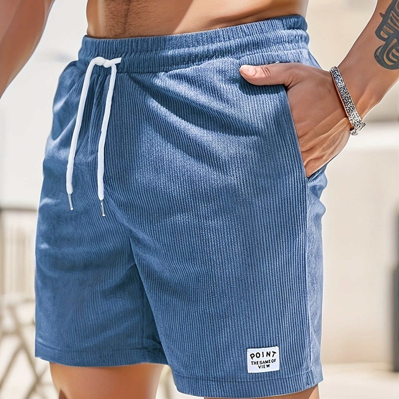 Corduroy Shorts - Drawstring - Elastic Waist - Summer Shorts - Men's Shorts-Chaps London-Peacock Blue-S-Chaps London