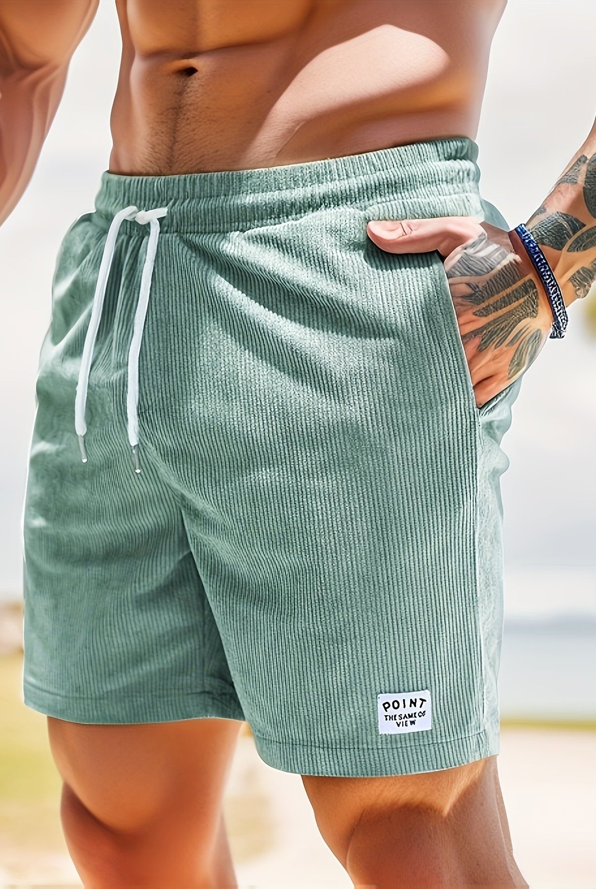 Corduroy Shorts - Drawstring - Elastic Waist - Summer Shorts - Men's Shorts-Chaps of London-Dark Cyan-S-Chaps of London