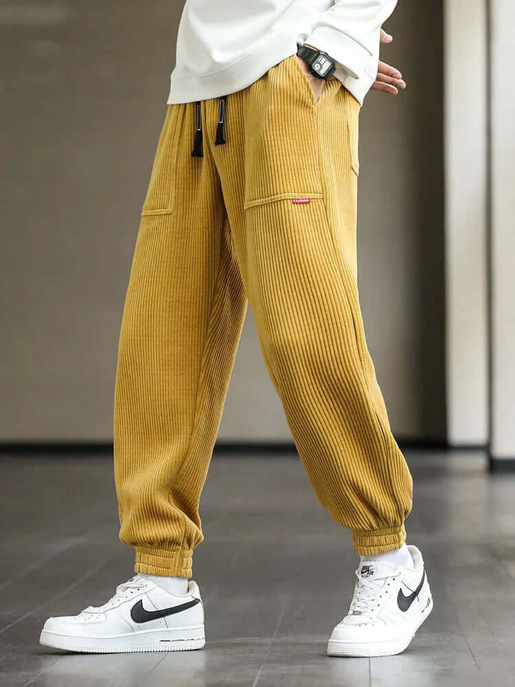 Corduroy Sweatpants | Loose Fit | Drawstring | Joggers | Men's Pants-Chaps London-Gold-M-Chaps London