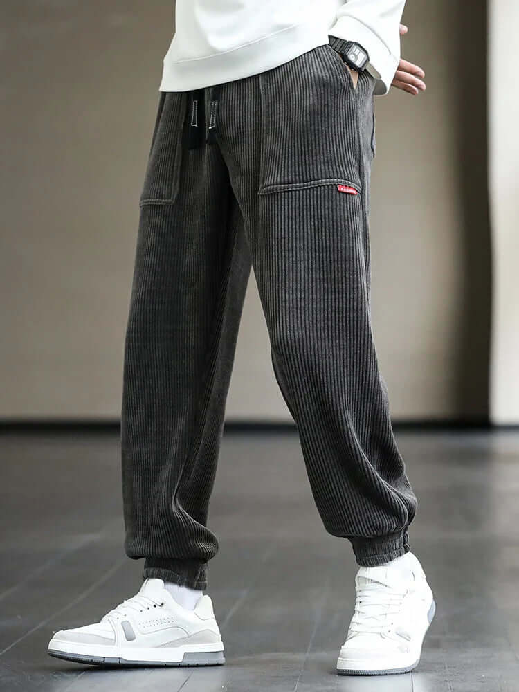 Corduroy Sweatpants | Loose Fit | Drawstring | Joggers | Men's Pants-Chaps London-Gray-M-Chaps London