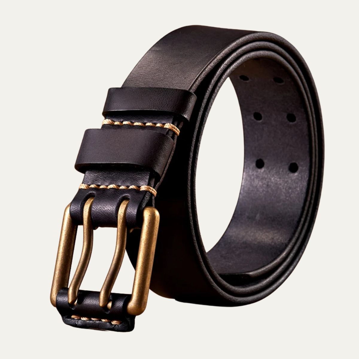 Cowhide Leather Belt - Men's Double Pin Buckle-Men's Belt-Chaps London-Black-43"-Chaps London
