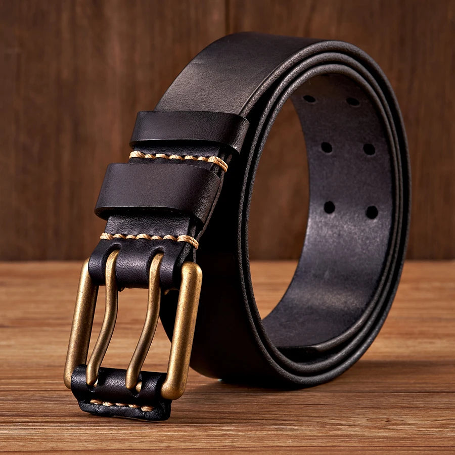 Cowhide Leather Belt - Men's Double Pin Buckle-Men's Belt-Chaps London-Chaps London