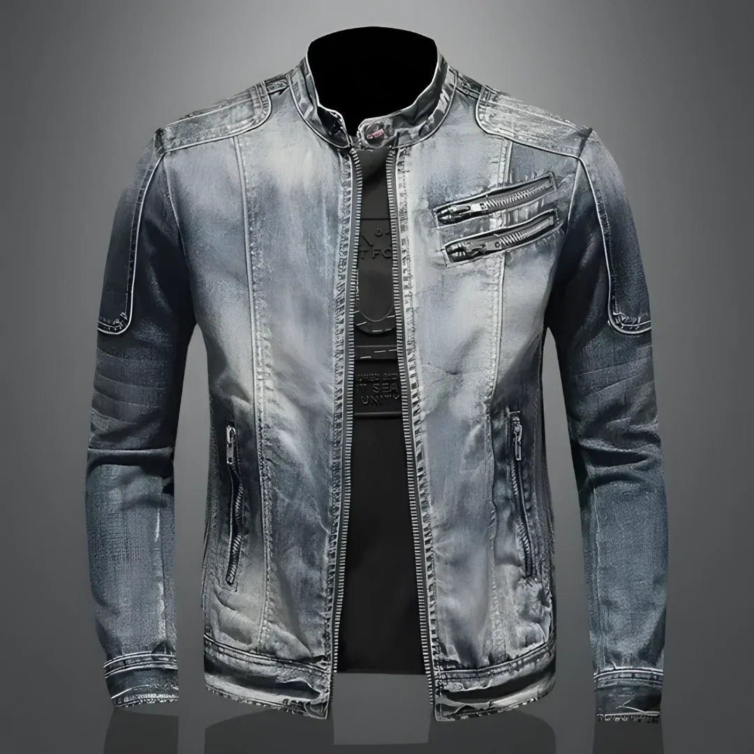 Denim Jacket - Men's Washed Zip-Up Slim Fit Jean Jacket-Trucker Jackets-Chaps London-Chaps London