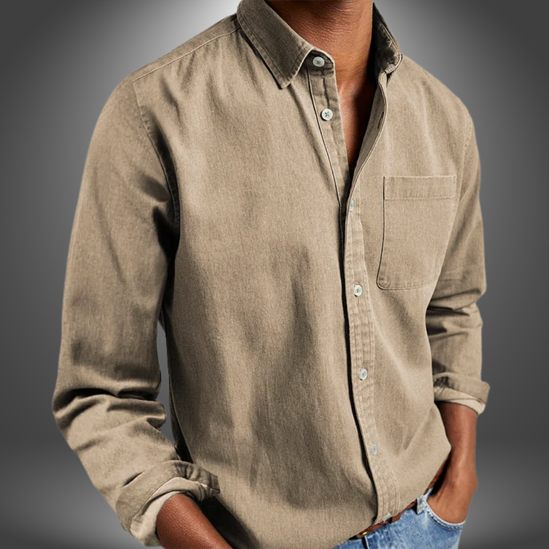Denim Shirt | Long Sleeve | Regular Fit | Button-Up Shirt | Men's Shirts-Denim Shirt-Chaps London-Beige-S-Chaps London