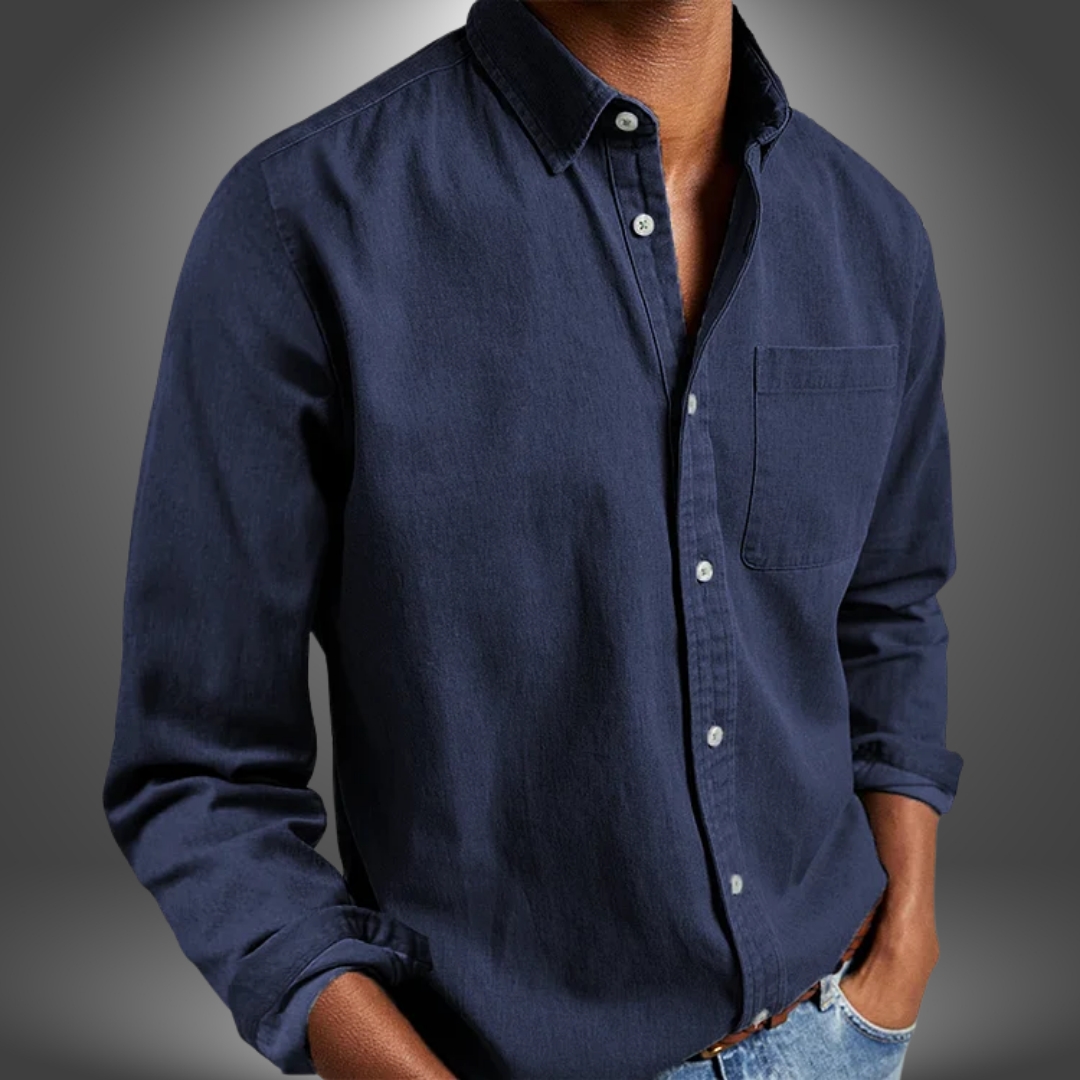 Denim Shirt | Long Sleeve | Regular Fit | Button-Up Shirt | Men's Shirts-Denim Shirt-Chaps London-Dark Blue-S-Chaps London