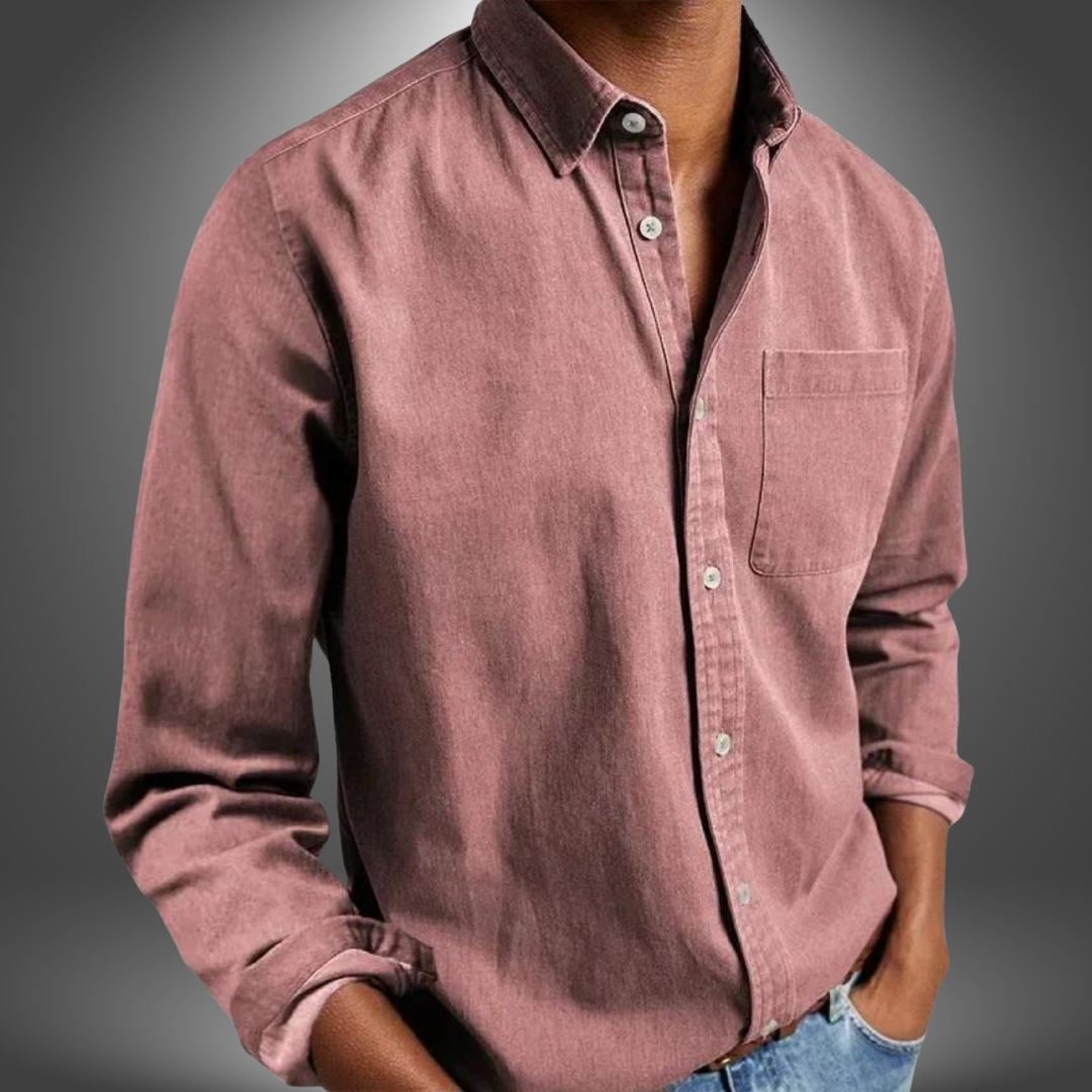 Denim Shirt | Long Sleeve | Regular Fit | Button-Up Shirt | Men's Shirts-Denim Shirt-Chaps London-Pink-S-Chaps London