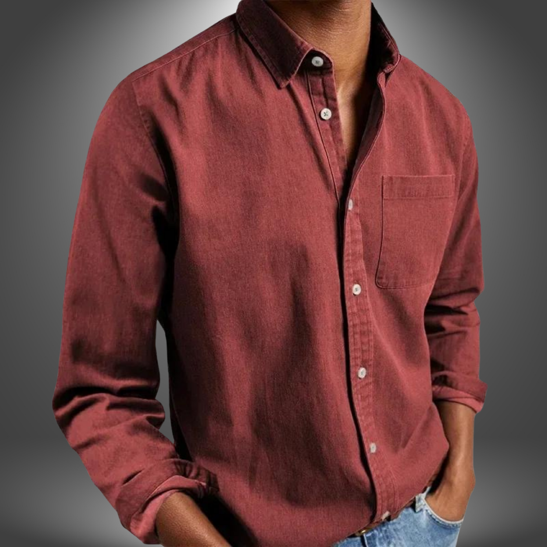 Denim Shirt | Long Sleeve | Regular Fit | Button-Up Shirt | Men's Shirts-Denim Shirt-Chaps London-Red-S-Chaps London