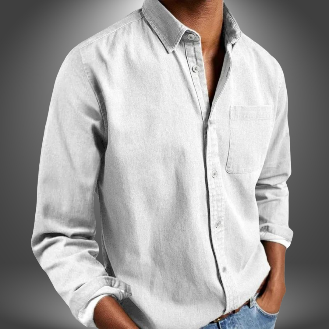 Denim Shirt | Long Sleeve | Regular Fit | Button-Up Shirt | Men's Shirts-Denim Shirt-Chaps London-White-S-Chaps London