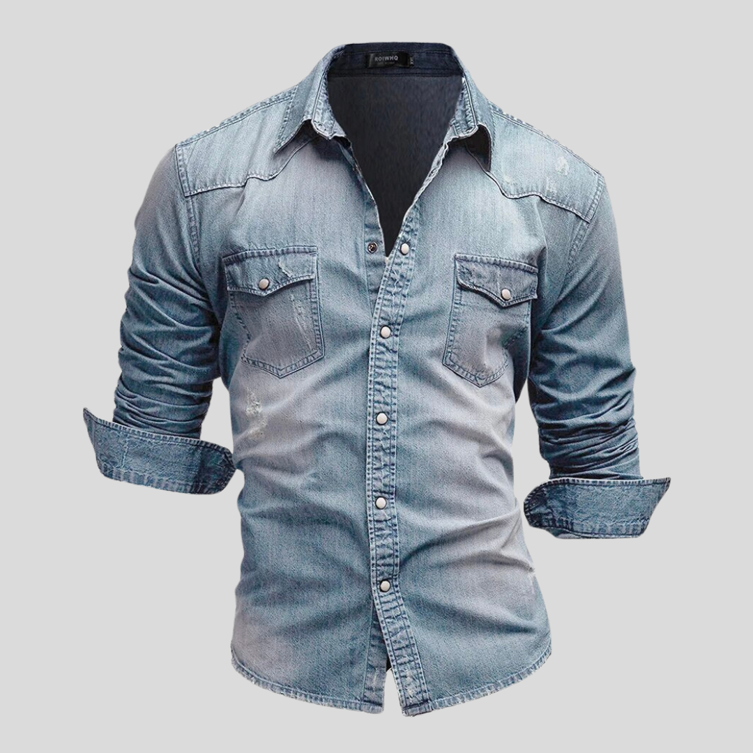 Denim Shirt - Long Sleeve - Slim Fit - Button-Up Shirt - Men's Shirts-Shirts-Chaps London-Blue-S-Chaps London