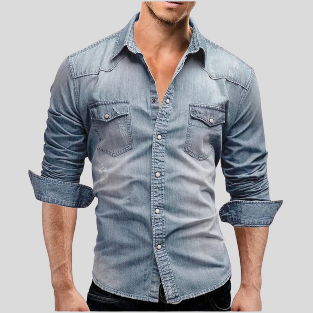 Denim Shirt - Long Sleeve - Slim Fit - Button-Up Shirt - Men's Shirts-Shirts-Chaps London-Chaps London