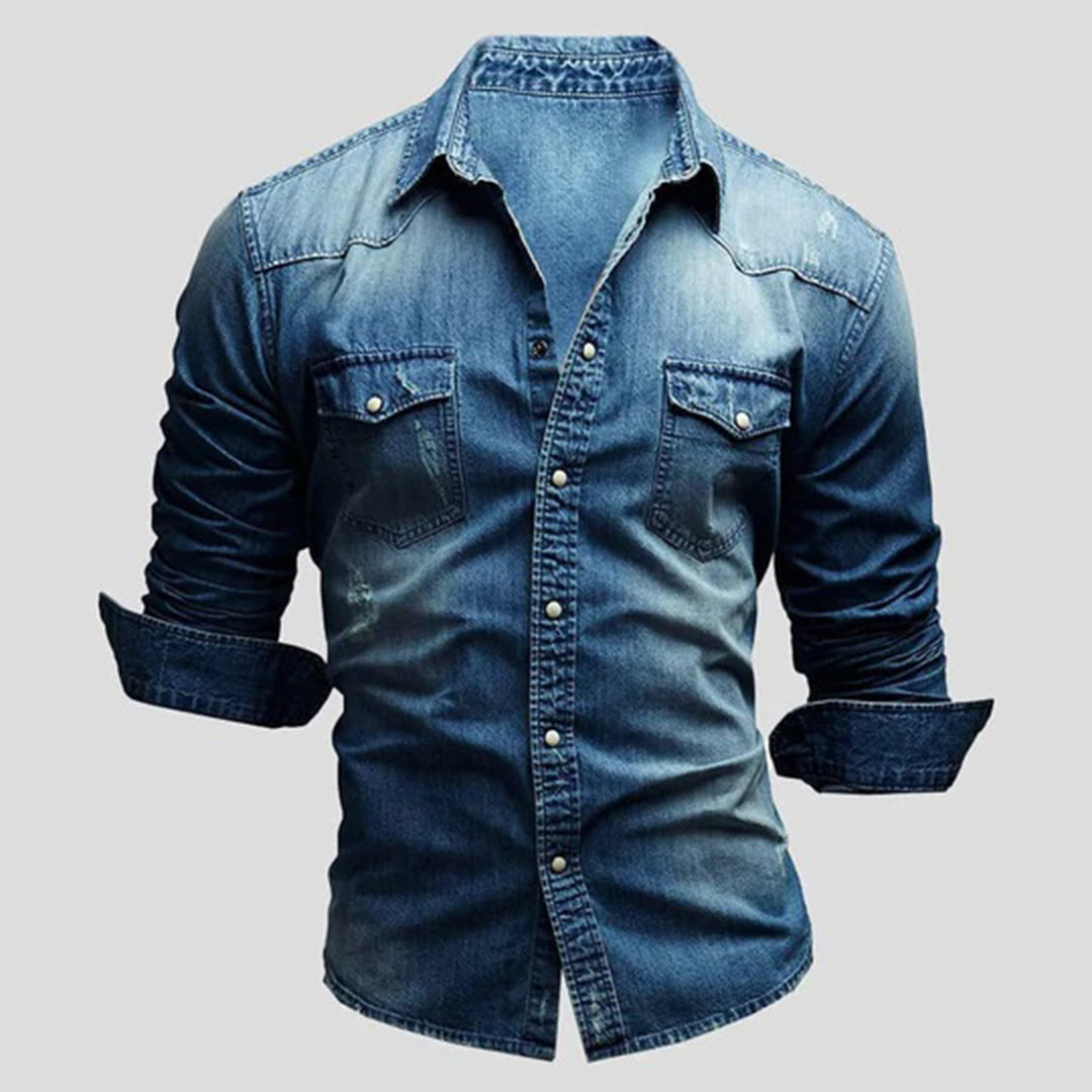 Denim Shirt - Men's Slim Fit Long Sleeve-Shirts-Chaps London-Chaps London