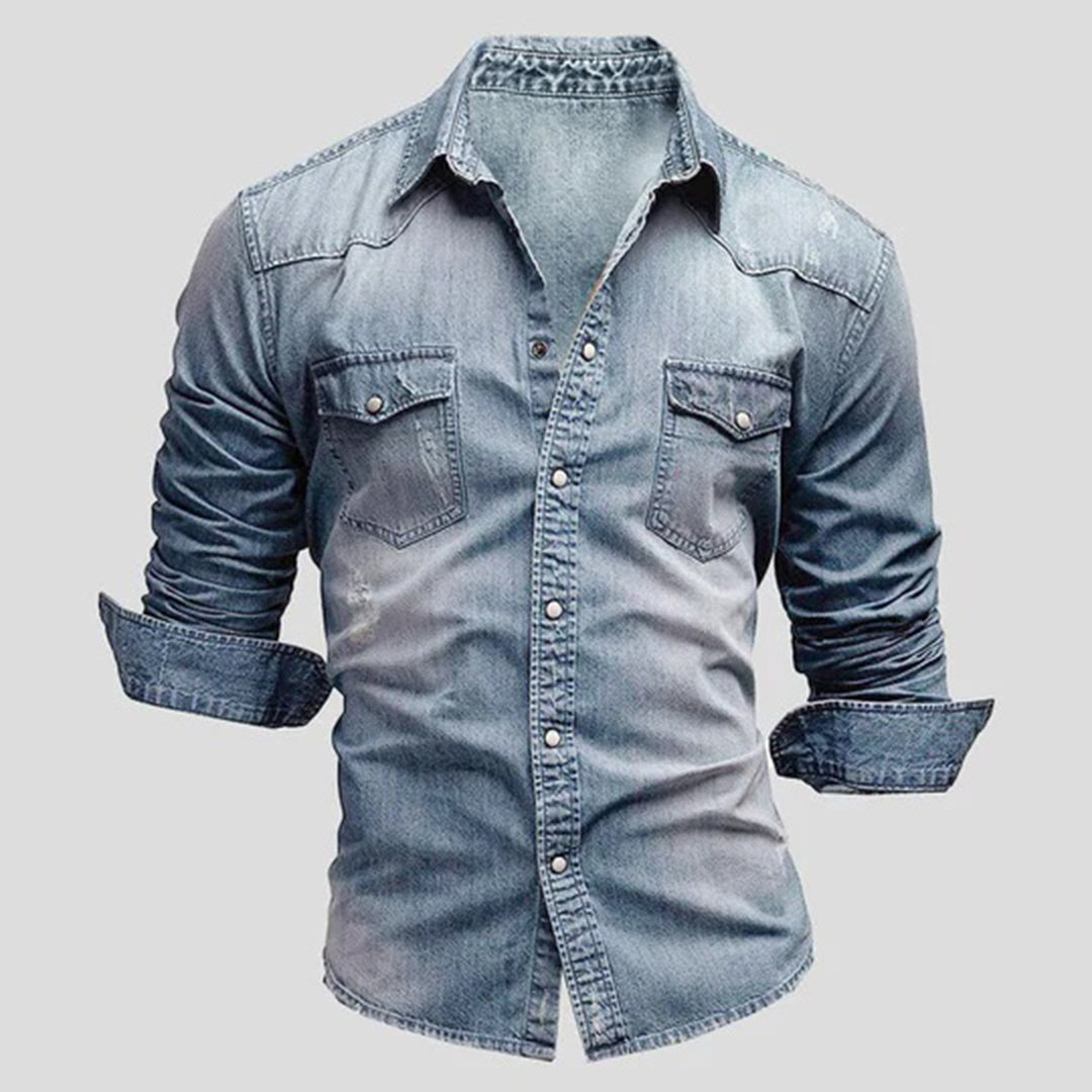 Denim Shirt - Men's Slim Fit Long Sleeve-Shirts-Chaps London-Chaps London