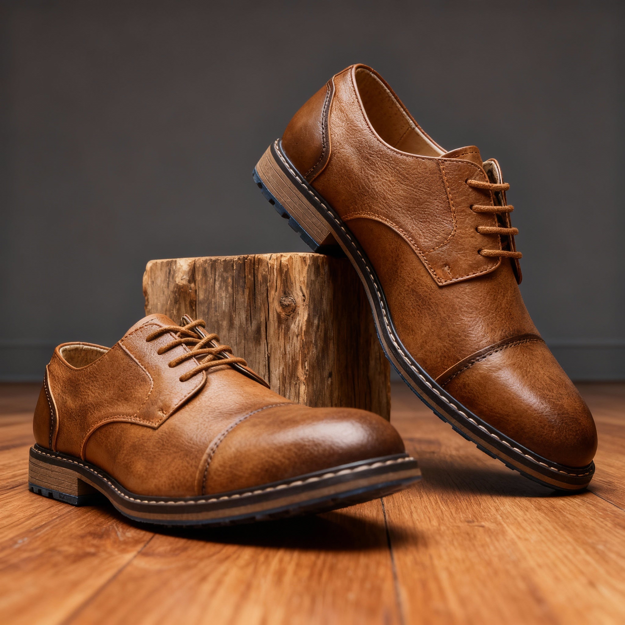 Derby Shoes | Cap Toe | Lace Up | Men's Dress Shoes-Derby Shoes-Chaps London-Brown-UK 7-Chaps London