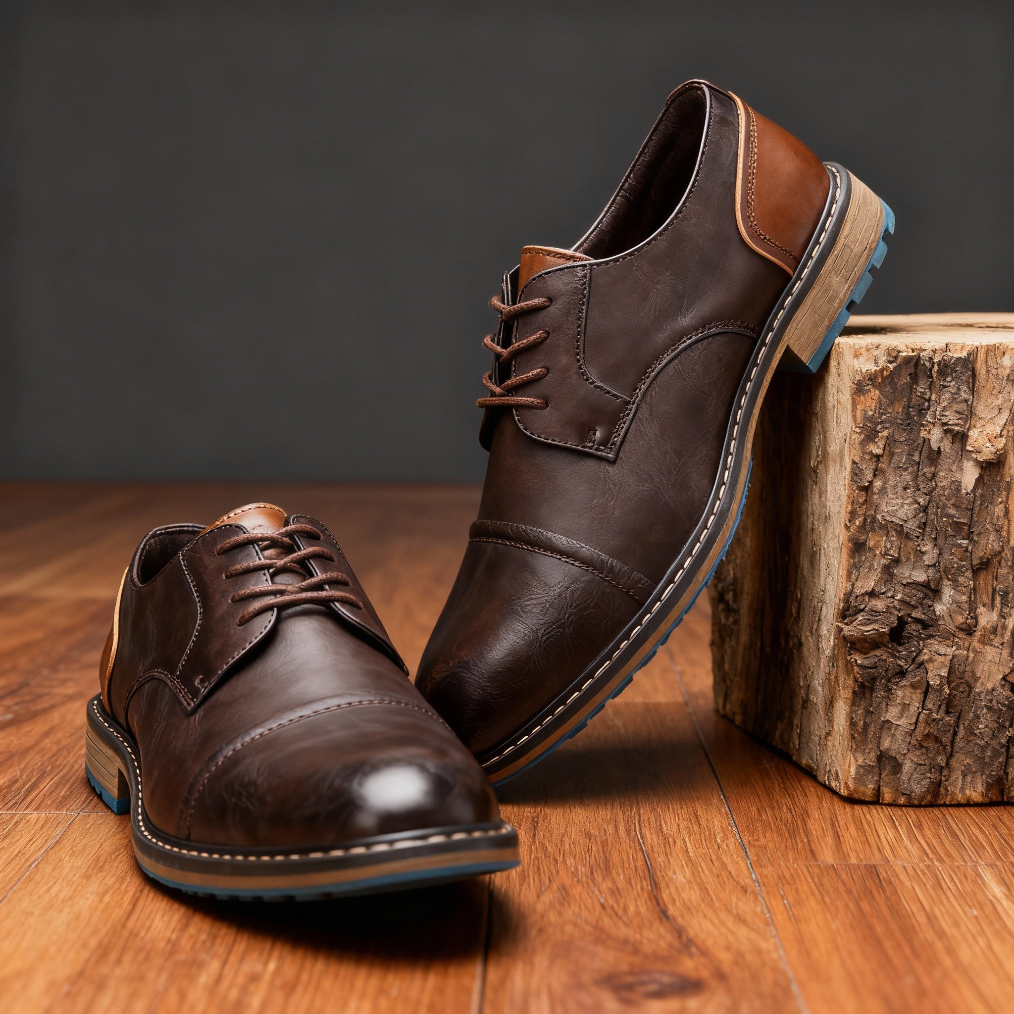 Derby Shoes | Cap Toe | Lace Up | Men's Dress Shoes-Derby Shoes-Chaps London-Chestnut-UK 7-Chaps London