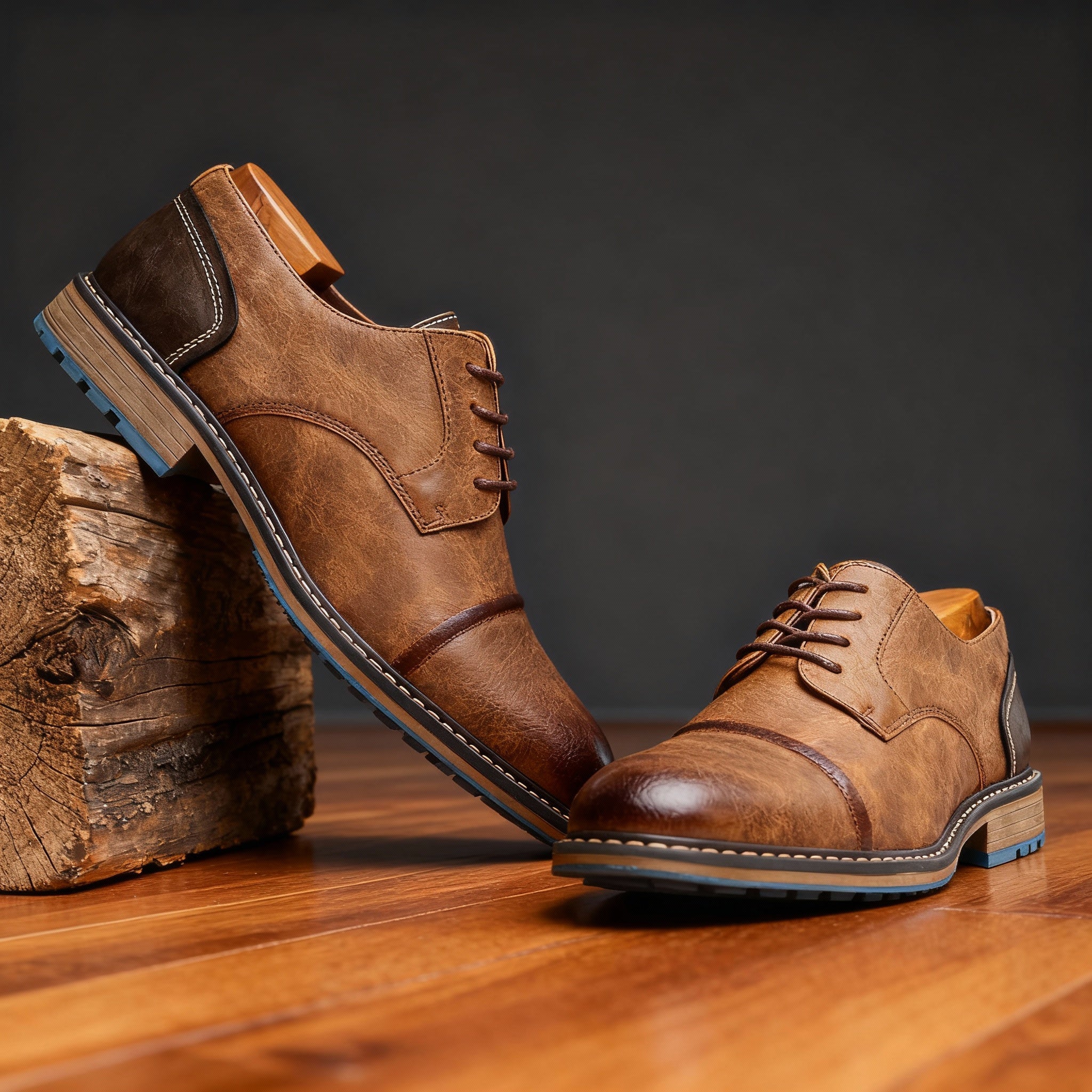 Derby Shoes | Cap Toe | Lace Up | Men's Dress Shoes-Derby Shoes-Chaps London-Saddle-UK 7-Chaps London