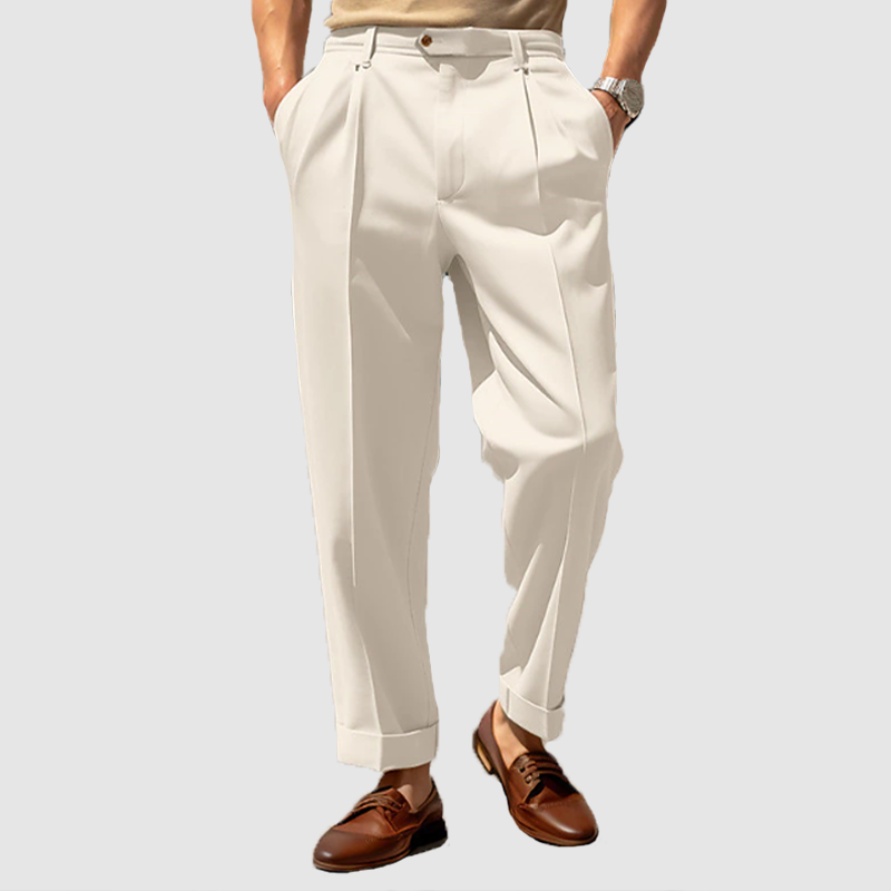 Dress Pants - Men's Straight Leg Pleated Business Casual Slack Pants -Chaps London-White-M-Chaps London