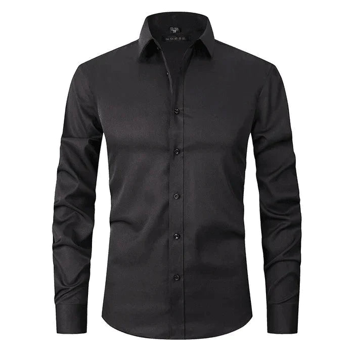 Dress Shirt - Long Sleeve - Stretchy - Non Iron Shirt - Men's Shirt-Chaps London-Black-S-Chaps London