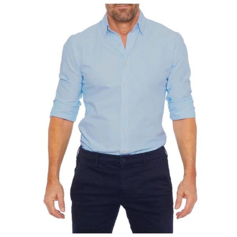 Dress Shirt - Men's Non Iron Button Up Shirt-Dress Shirts-Chaps London-Blue-S-Chaps London