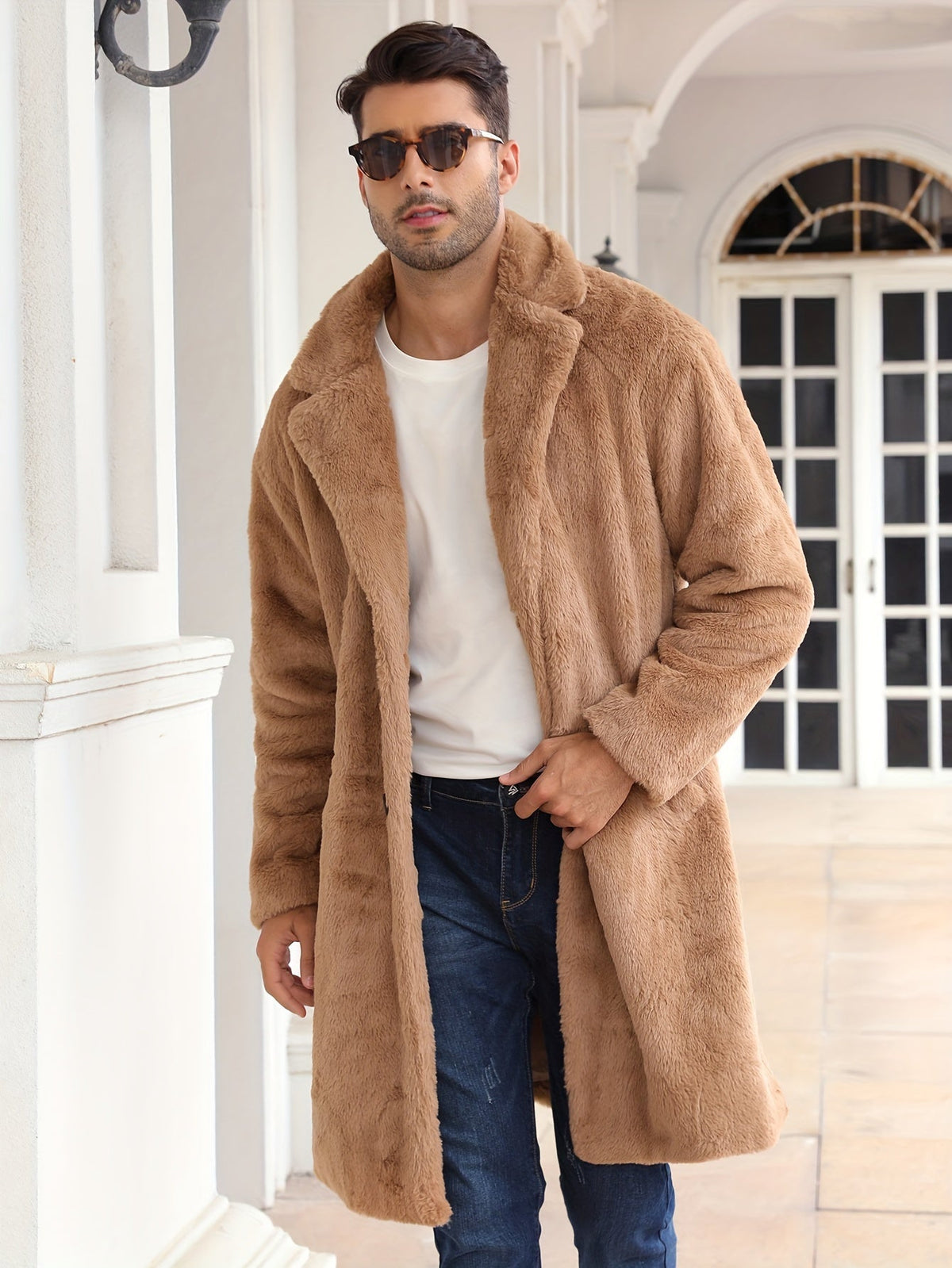Faux Fur Coat - Men's Fluffy Mid Length Fake Fur Winter Coat-Coats & Jackets-Chaps London-Chaps London