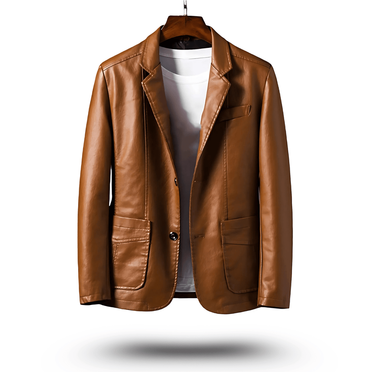 Faux Leather Jacket - Men's Lapel Button Up-Coats & Jackets-Chaps London-Brown-S-Chaps London