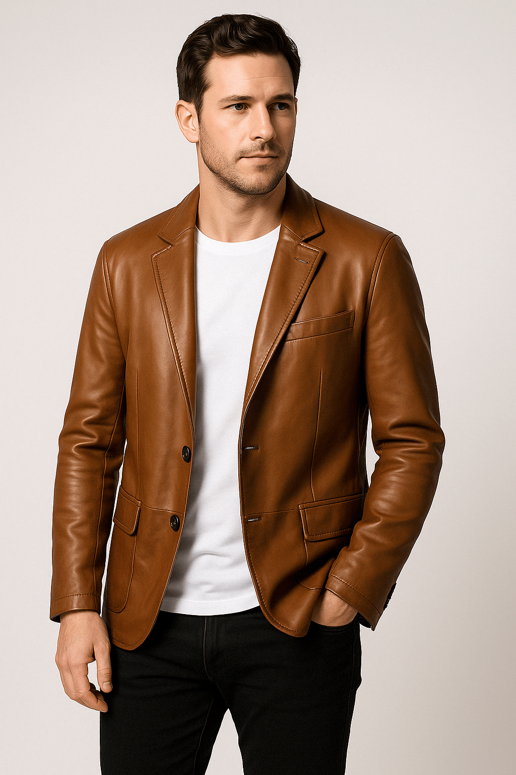 Faux Leather Jacket - Men's Lapel Button Up-Coats & Jackets-Chaps London-Chaps London