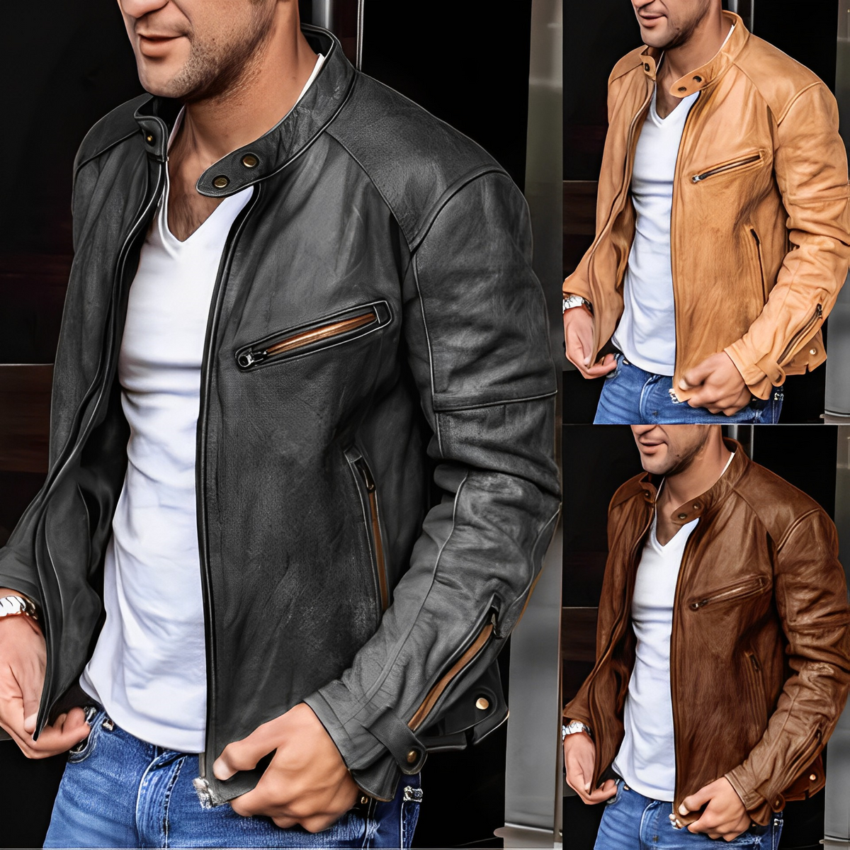 Faux Leather Jacket - Men's Zip Up Biker Jacket-Coats & Jackets-Chaps London-Chaps London