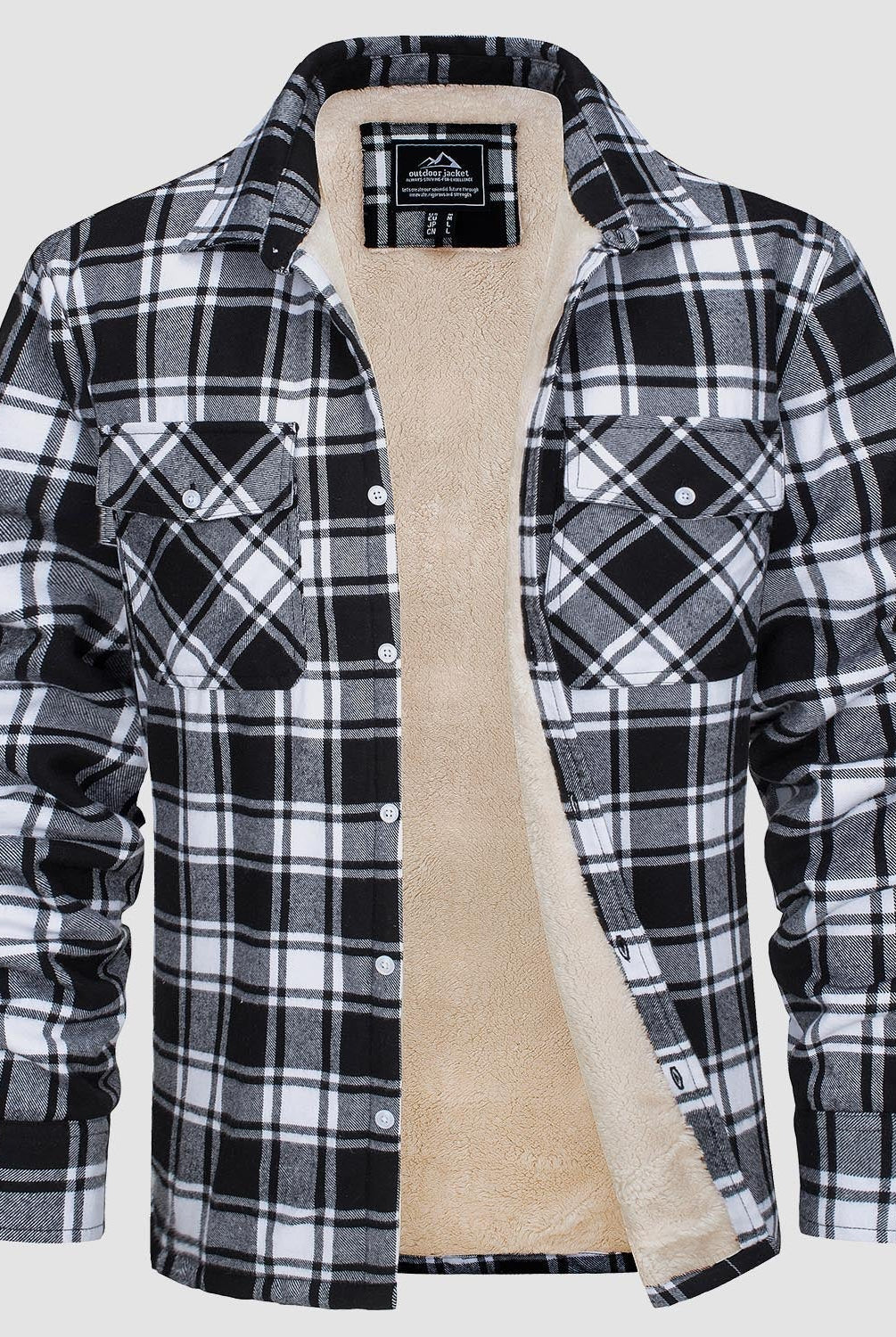 Flannel Jacket - Men's Fleece Lined Plaid Overshirt Jacket for Winter-Chaps London-Black-S-Chaps London