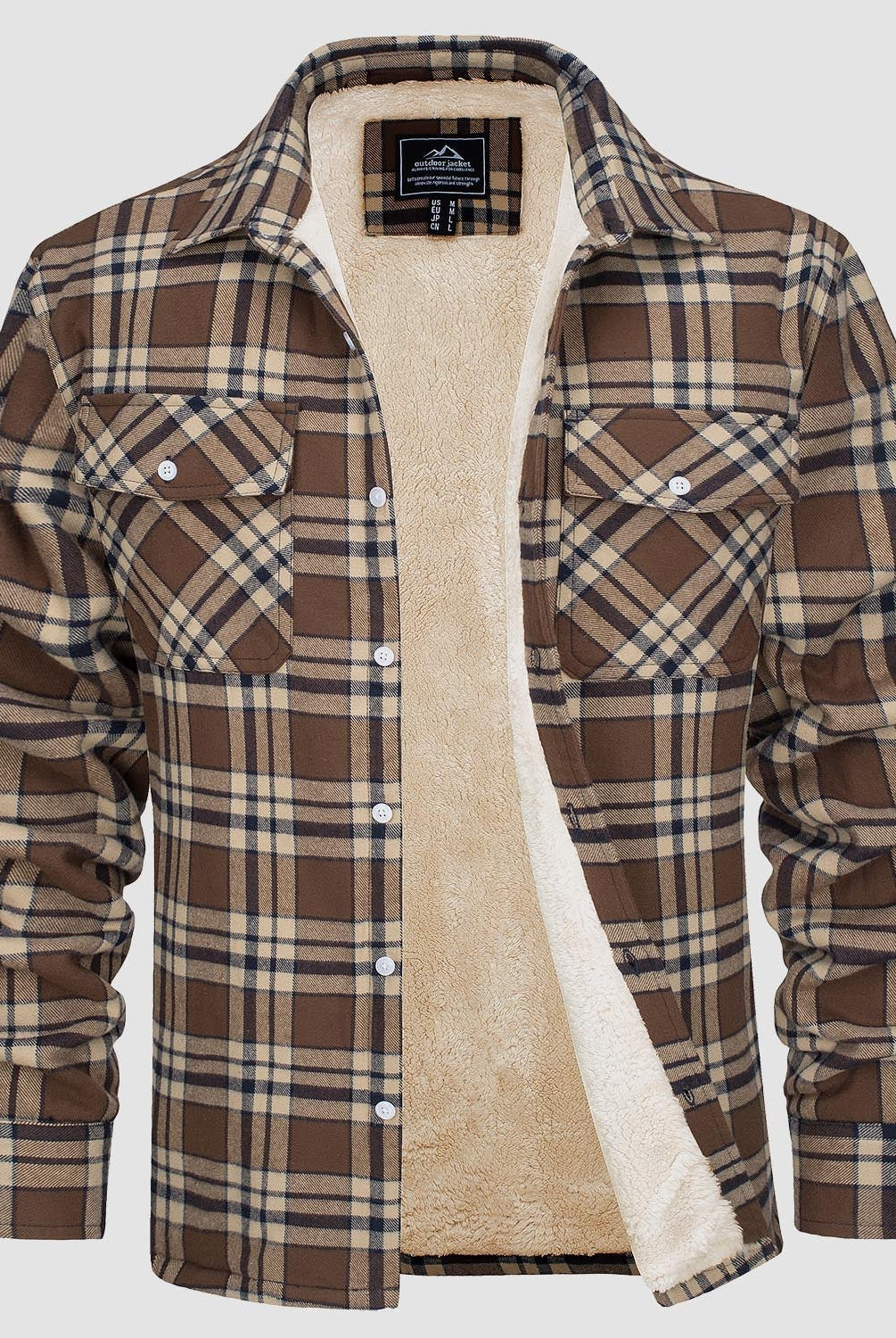 Flannel Jacket - Men's Fleece Lined Plaid Overshirt Jacket for Winter-Chaps London-Brown-S-Chaps London