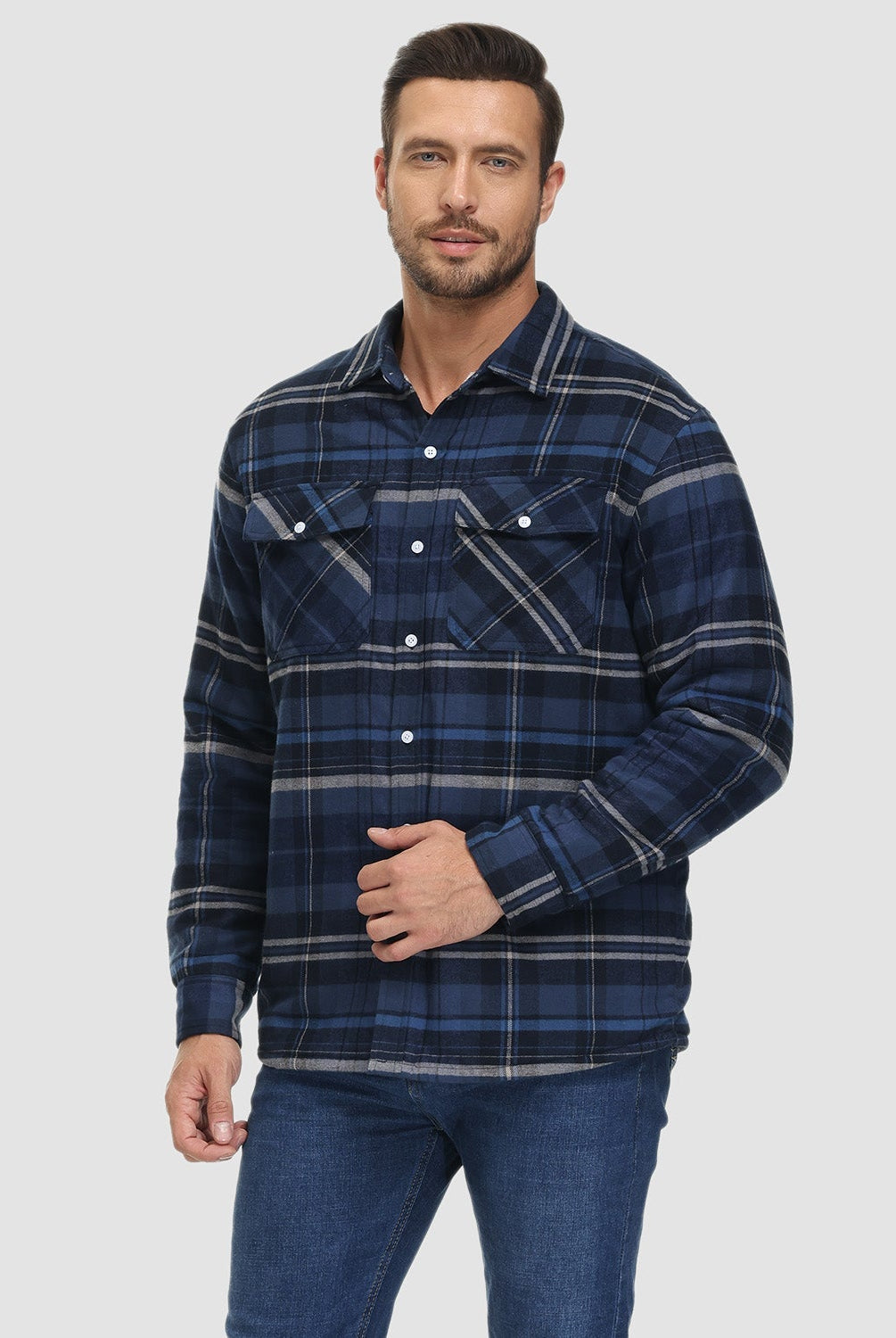 Flannel Jacket - Men's Fleece Lined Plaid Overshirt Jacket for Winter-Chaps London-Chaps London