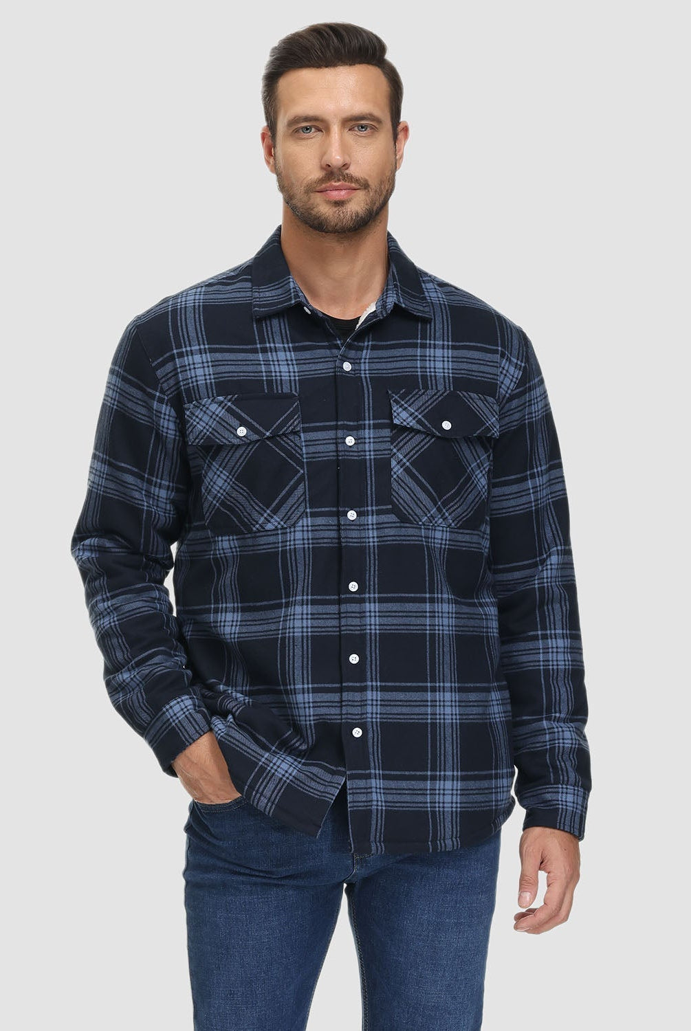 Flannel Jacket - Men's Fleece Lined Plaid Overshirt Jacket for Winter-Chaps London-Chaps London