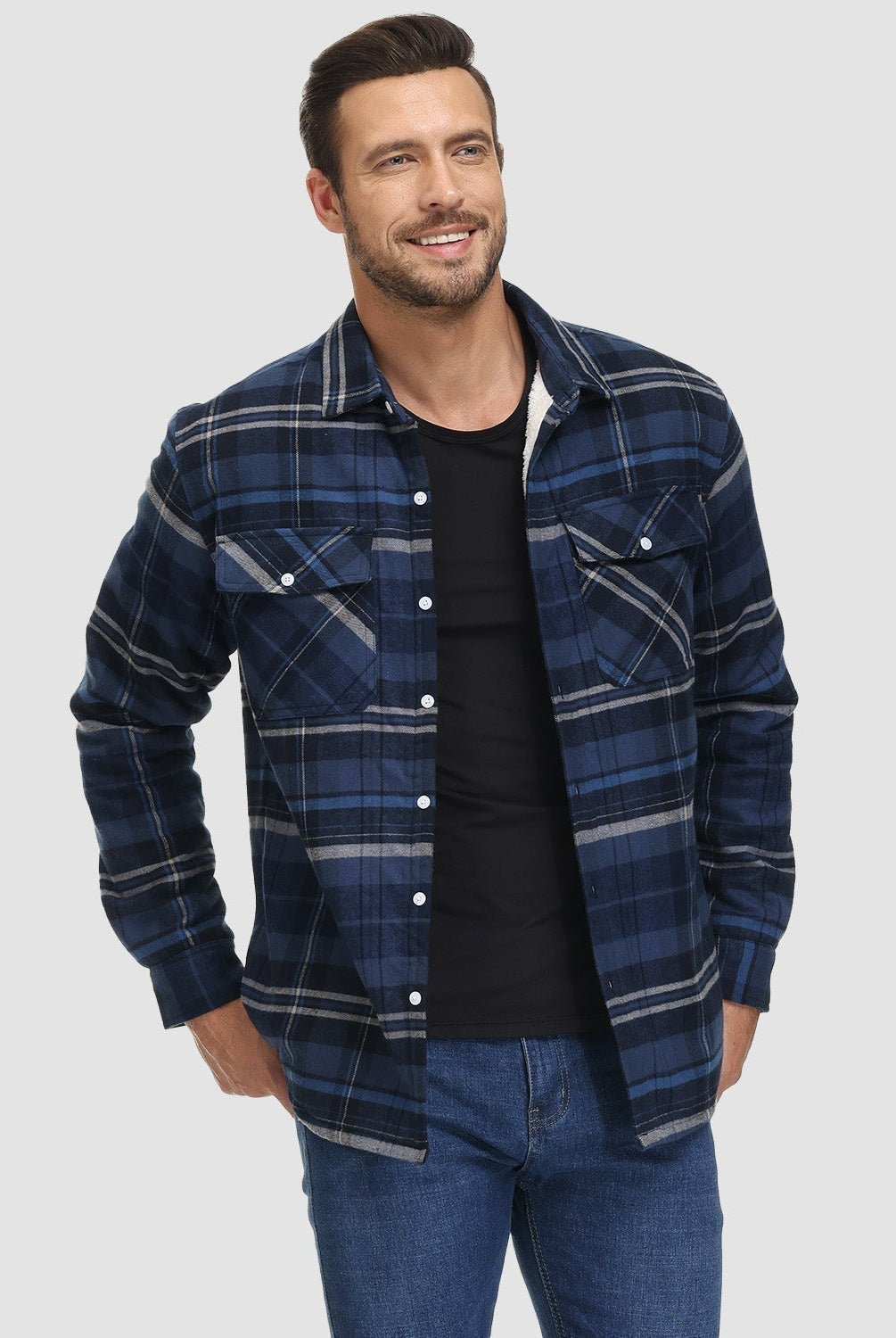 Flannel Jacket - Men's Fleece Lined Plaid Overshirt Jacket for Winter-Chaps London-Chaps London