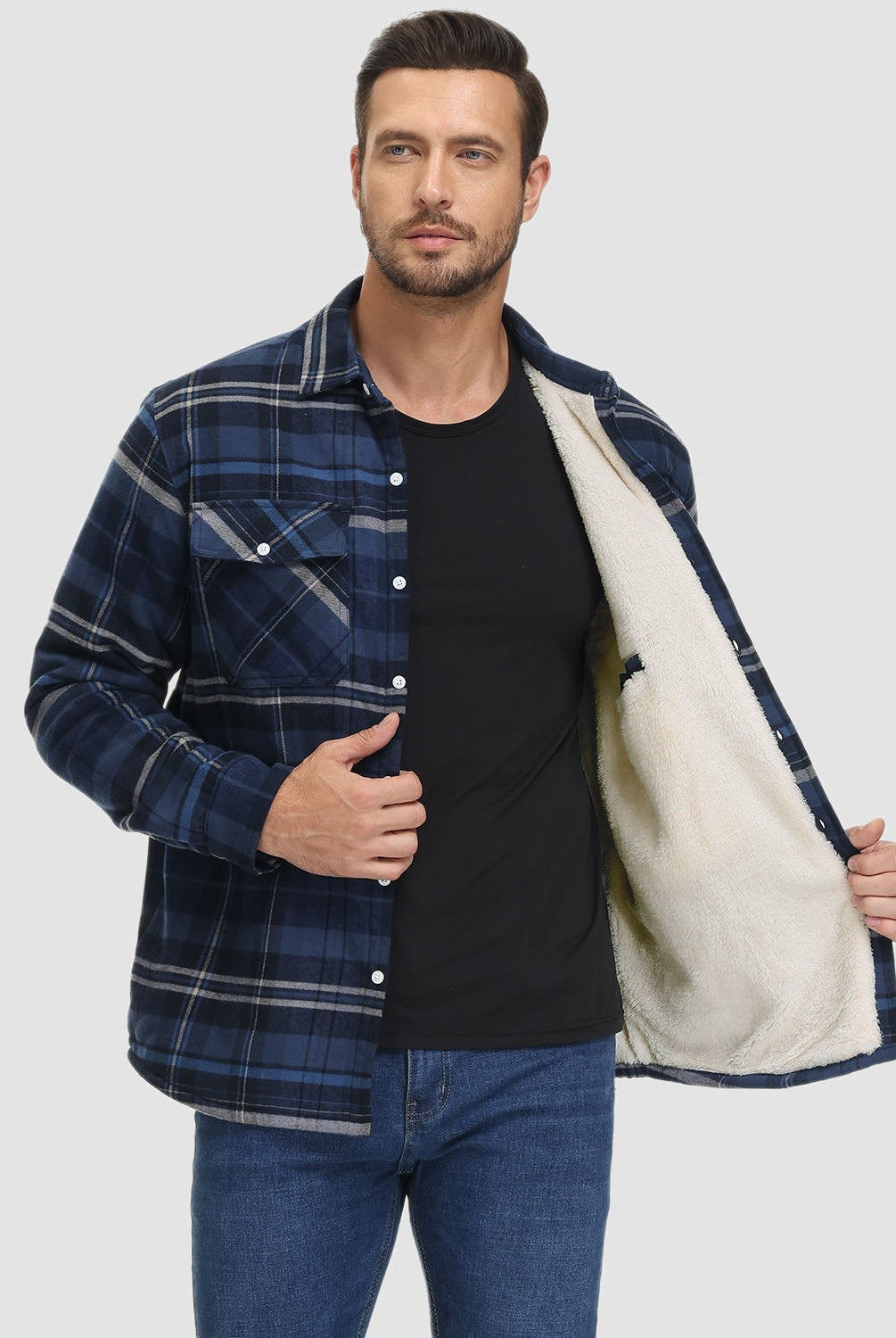 Flannel Jacket - Men's Fleece Lined Plaid Overshirt Jacket for Winter-Chaps London-Chaps London