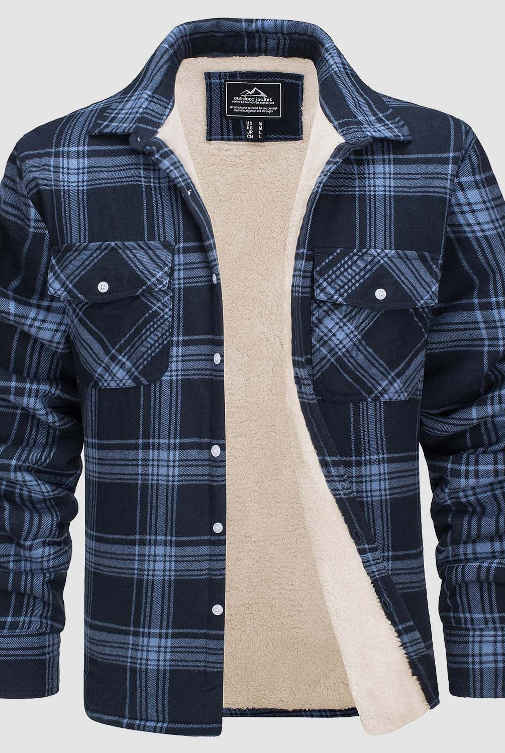 Flannel Jacket - Men's Fleece Lined Plaid Overshirt Jacket for Winter-Chaps of London-Blue-S-Chaps of London