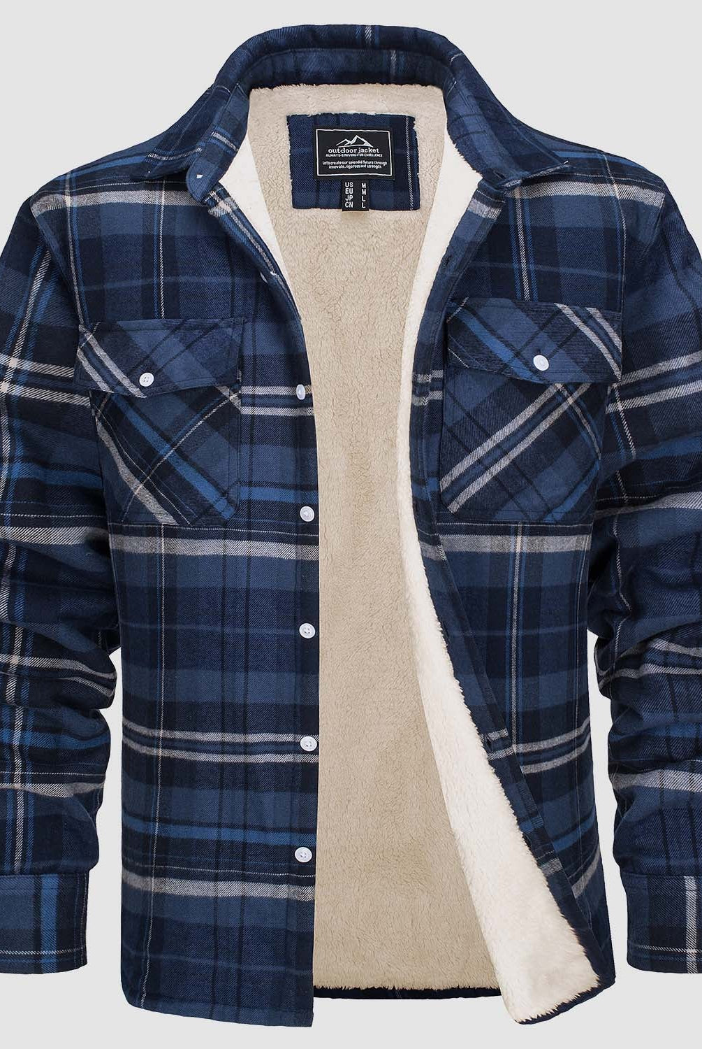 Flannel Jacket - Men's Fleece Lined Plaid Overshirt Jacket for Winter-Chaps of London-Dark Blue-S-Chaps of London