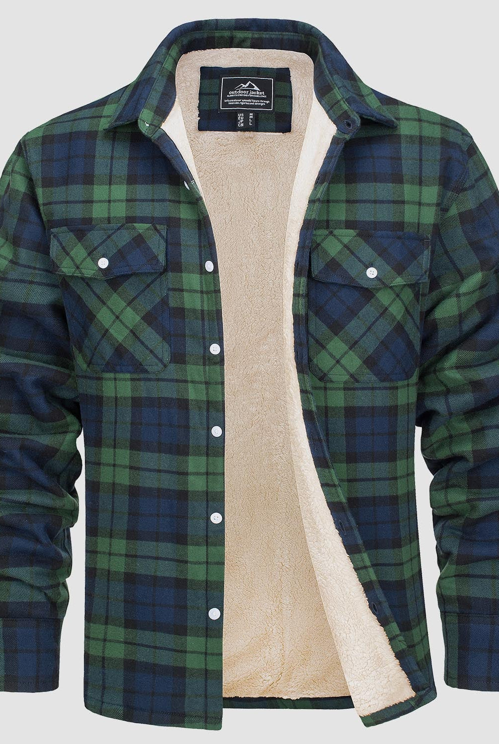 Flannel Jacket - Men's Fleece Lined Plaid Overshirt Jacket for Winter-Chaps of London-Green-S-Chaps of London
